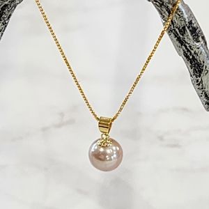 Round Lavender Freshwater Pearl 18K Gold Mount Pendant With 925S Chain 17.5in‎